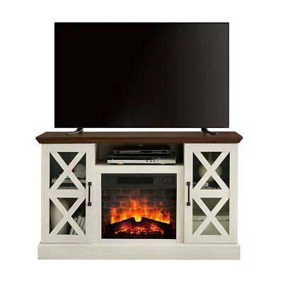 Farmhouse Fireplace TV Stand up to 55" Electric Heat Storage Cabinet Furniture - Image 1 of 4