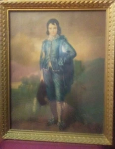 Astonishing Large Vintage Blue Boy And Pinky painting with Porcelain Statue Set - Picture 1 of 9