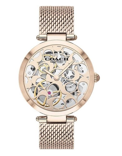 Orologio Coach Park Garofani Maglia Oro Rosa Scheletro Donna 14503595 Nuovo con etichette