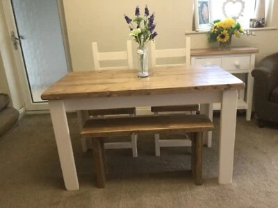 Farmhouse Style, Rustic Dining Table 2 Chairs and a Bench - Image 1 of 4