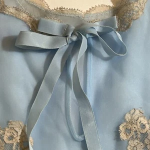 Vintage Mistee Baby Blue Bed Cape Jacket Large Made In USA  Sheer Ribbon  Lace - Picture 1 of 11