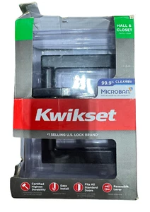 Kwikset Hall & Closet Door Lever Handle Microban Antimicrobial #1 Brand, Black - Picture 1 of 2