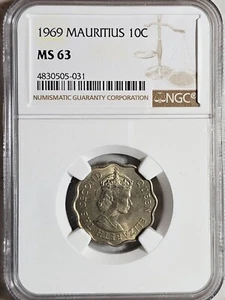Mauritius 10 Cents 1969 NGC MS 63 - Picture 1 of 2