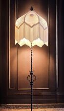 Antique Art Deco Wrought Iron Double Socket Floor Lamp With Victorian Uno Shade