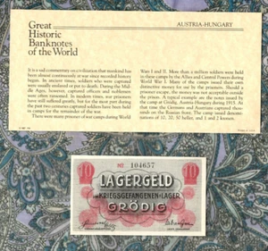 Great Historic Banknotes 1915 WWI Austria-Hungary Grodig 10 Heller POW Camp Unc - Picture 1 of 3