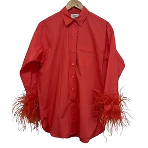 J. Crew Collection Feather-Trim Poplin Button Down Shirt in Coral Women’s Size 4 - Picture 1 of 11