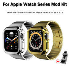 For Apple Watch Series 7 6 5 4 3 SE iWatch Strap + TPU Case Stainless Steel Band