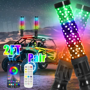 2X 2FT Espiral LED Látigo de Grasa Luces Antena RGB Persecución Para Can-am X3 RZR UTV ATV - Imagen 1 de 16