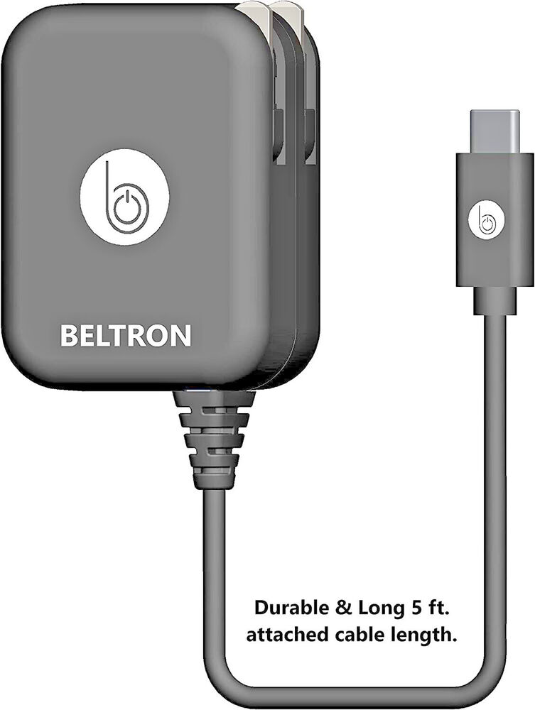 BELTRON 30W Turbo Fast Type-C USB Wall Charger 5V/3 AMP with 5Ft Built-in Cable