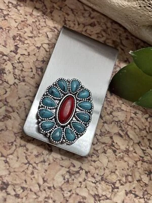 Clip de dinero de boda rojo turquesa acero inoxidable calidad fiesta regalo joyería Foto 1 de 4