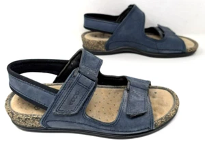 Ecco Strappy Sandals Women Size 38 US 7 Blue Leather Ankle Strap Hiking Walking - Picture 1 of 8