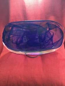 CLEAR GLASS AND COBALT BLUE LAYERS & SWIRL MARKS IN THE LARGE OVAL TRAY W/ RIM‼️ - Picture 1 of 12