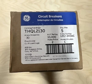 NEW BOX OF 5 GE 30 AMP CIRCUIT BREAKER 2P 120/240 VAC THQL2130 - Picture 1 of 6