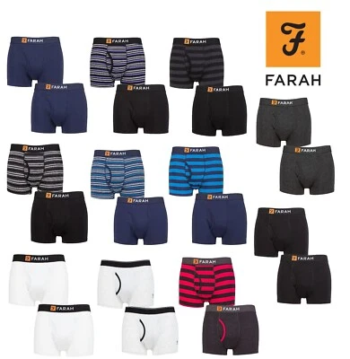 Farah Mens Trunks Cotton Plain / Striped Classic Underwear Keyhole Front- 2 Pack