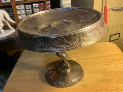 Excepcional Antiguo Meriden B Company Ornado Figura Garza Pastel Soporte 8.25" T Foto 1 de 4