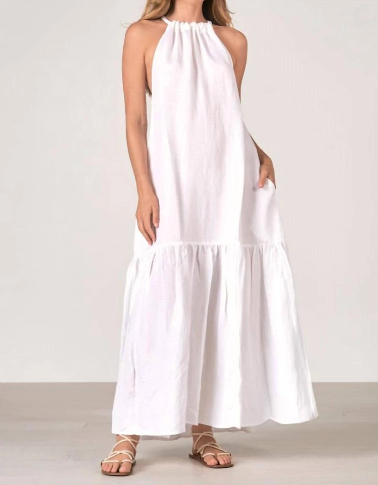 Maxi vestido blanco con cuello alto en capas Elan Foto 1 de 1