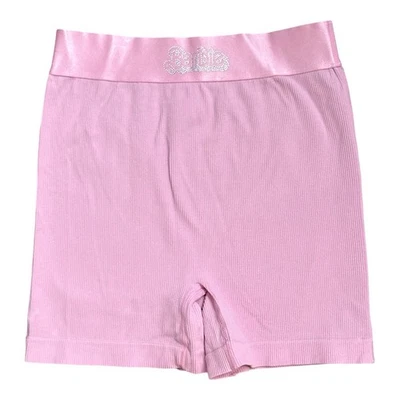 Pantalones cortos de motociclista acanalados rosas Barbie the Movie para mujer pequeños 6/8 tiro alto elásticos Foto 1 de 4