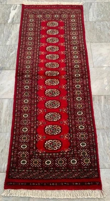 Vintage Afghan Rug Hand Knotted Bokhara Wool Cozy Runner Rug 2x6 ft Free Ship - Image 1 of 4