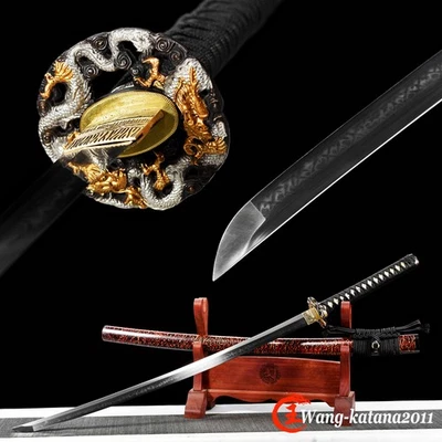 Espada Katana Samurai Japonesa Afiada Full Tang T10 Argila Tempera Garra de Dragão Hamon - Imagem 1 de 4