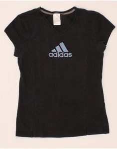ADIDAS Womens Graphic T-Shirt Top UK 12 Medium Black Colourblock AQ08 - Picture 1 of 3