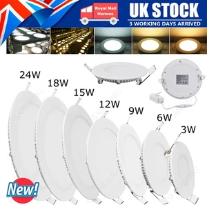 LED Ceiling Lights Panel Down Light Round Kitchen Bathroom Room Wall Lamp thin - Picture 1 of 19