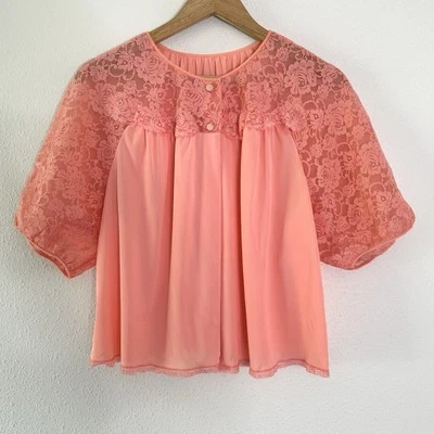 Chaqueta de Dormitorio Vintage Sears Bordada Transparente Para Mujer L Volantes Hada Coqueta Foto 1 de 4