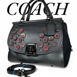 Coach 2way Drifter Floral Handbag Shoulder Bag Black Leather Turnlock Studs - Picture 1 of 24