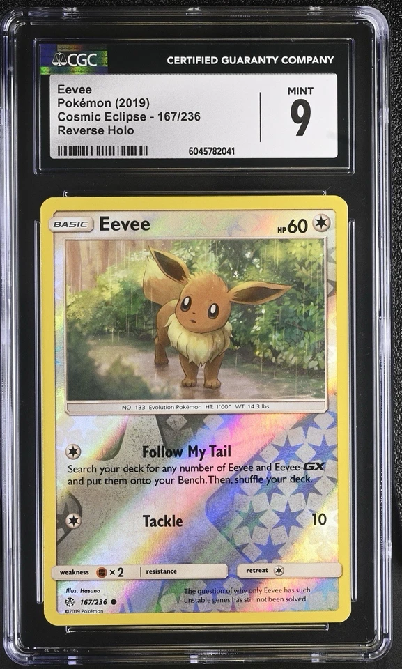 CGC 9 Eevee 167/236 Sun & Moon Cosmic Eclipse Pokémon TCG *Free Slab Included*🔥 - Image 1 of 4