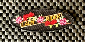 LADY RIDER EMBROIDERED SEW ON PATCH MOTORCYCLE LADY RIDER 3" x 1" NOS - Picture 1 of 2