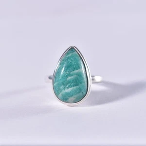 Graphic Amazonite Ring 925 Sterling Silver Ring Size UK Size L-M Turquoise/White - Picture 1 of 4