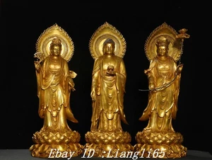 Lot statue dieu western shakyamuni 23,2" ancienne dynastie bronze pur doré - Photo 1/9