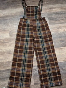 Cider Bib Overalls Women’s L Red Plaid Wide Leg Lightweight Hippie London NWT - Picture 1 of 20