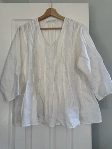 Luna Luz 100% Linen Top Women Sz L Pleated Peplum Lagenlook Romantic Cottage - Picture 1 of 6