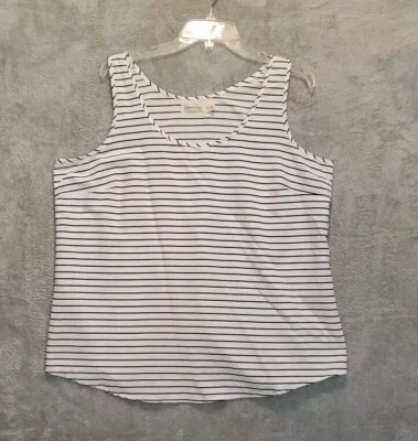 Faded Glory Tank Top Womens Tag Size XL 16-18 White Blue Thin Striped Scoop Neck - Image 1 of 4