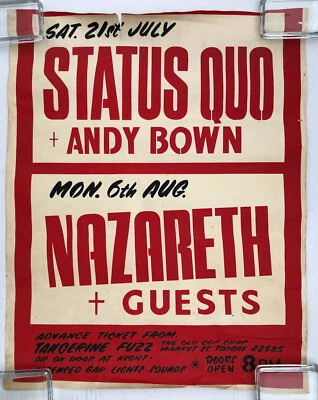 STATUS QUO NAZARETH Town Hall TORQUE 1973 UK ORG Concert POSTER Alan Bown VG- - Image 1 of 3