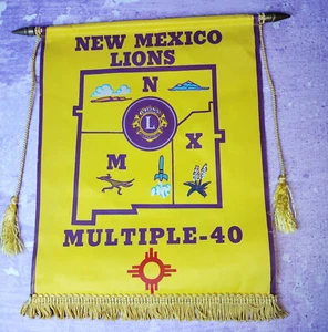 Vintage Lions Club Banner Flag New Mexico Lions Multiple 40 Gold Purple Tassels - Picture 1 of 4