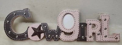 Cowgirl Pink Brown Girl’s Western Country Room Decor Sign w/ Small Picture Frame - Image 1 of 4