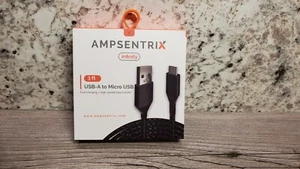 AMPSENTRIX CAVO USB-A a Micro USB 3 piedi nero nuovo con scatola - Foto 1 di 5