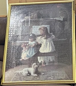 Rompecabezas de segunda mano para dos niñas sentadas al piano con cachorro mirando enmarcado - Imagen 1 de 3