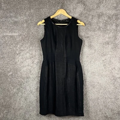 Vestido Elie Tahari para mujer talla 4 negro sin mangas cuello redondo ribete de cuero sintético Foto 1 de 4