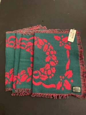 Juego de 4 manteles individuales tejidos de algodón vintage rojo y verde acebo bayas de Navidad nuevos en stock Foto 1 de 2