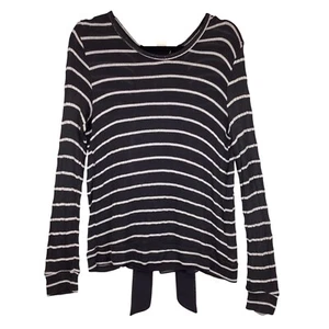 Clu + Willoughby Womens Sweater SIze Small Gray White Striped Back Detailing - Picture 1 of 8