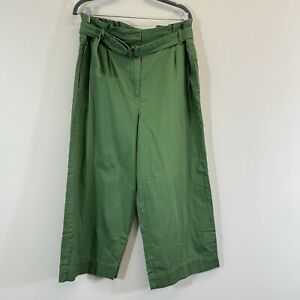 J. Crew Mercantile Women’s Paper Bag Wide Leg Crop Pants Size 12 Green Belted