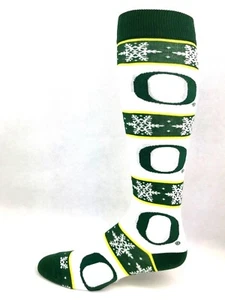 Oregon Ducks Striped Christmas Snowflake Holiday Crew Long Socks - Picture 1 of 3