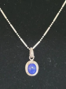 Natürlicher Lapislazuli Anhänger Halskette 925 Sterlingsilber 18" Perlenstab - Bild 1 von 8