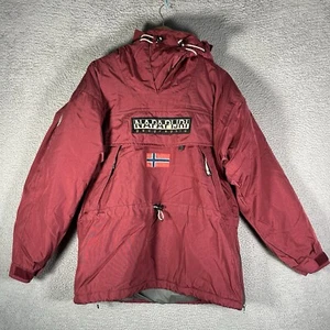 Napapijri Geographic Ski Jacket Puffer Hooded Snow Red Pullover VTG Mens M - Picture 1 of 11