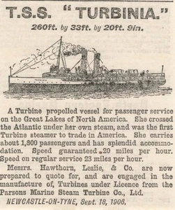 Hawthorn Leslie & Co 1906, Newcastle upon Tyne, anuncio original, T.S.S. Turbinia - Imagen 1 de 1