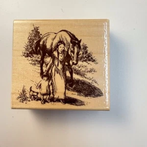 A Peaceful Walk~Horse~Child~Rubber Stamp~3.5"X 3"~Embossing Arts 1143-J - Picture 1 of 7