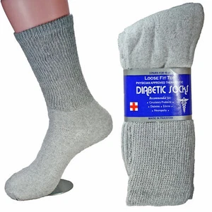 New 3 Pair Gray Diabetic Crew Circulatory Socks Health Mens Cotton Size 9 to 15 - Picture 1 of 1