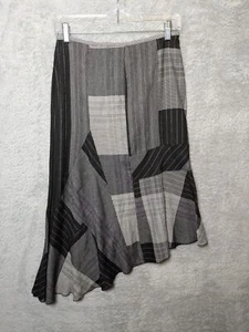 Black & White pinstripe plaid patchwork asymmetrical wool midi skirt Sz 36 - Picture 1 of 8